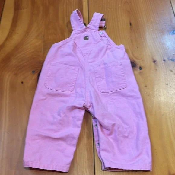 CARHARTT 9M Baby Girl Pink Corduroy Overalls Classic Bib Style Heart Buttons - Picture 5 of 5